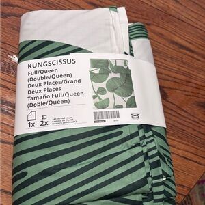 IKEA Green Leaf-Striped Duvet Cover 100% cotton 343-thread count